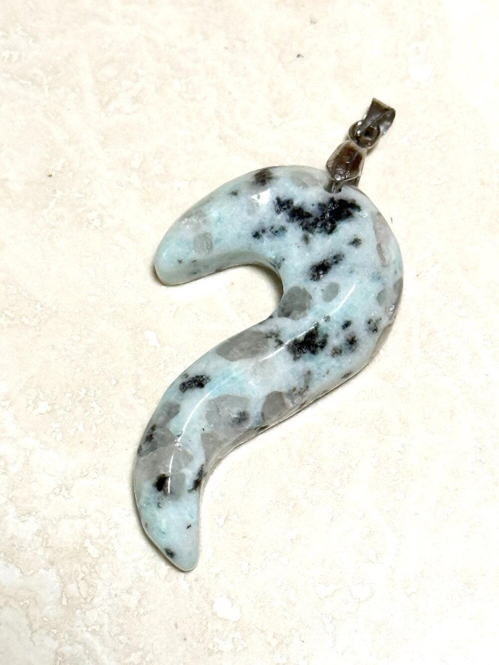 Natural Kiwi Stone Pendant, Large Genuine Gemstone Magatama Shape Pendant